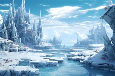 Premium AI Image | Arctic landscape populated by fantastical ice creatures