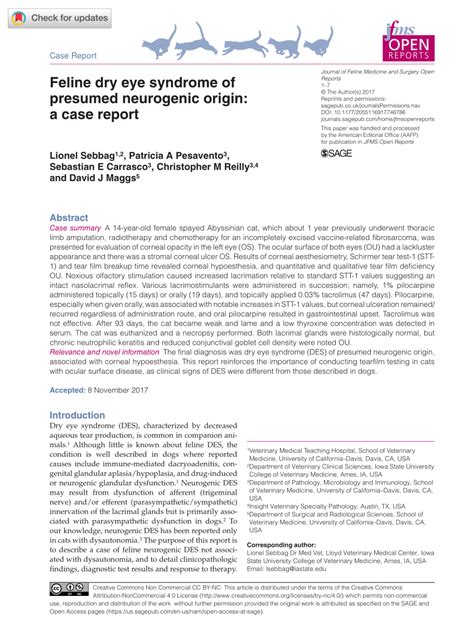 PDF Feline Dry Eye Syndrome Of Presumed Neurogenic Origin A Case Report