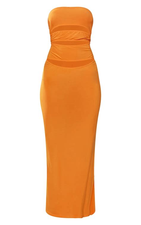 Orange Slinky Bandeau Multi Cut Out Maxi Dress Dresses Prettylittlething