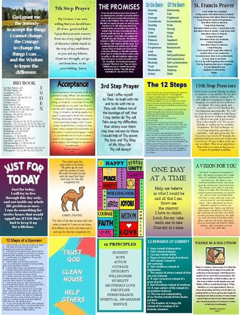 Cheryls Bookmarks Aa 12 Step Recovery Laminated Wallet Card Assortment 20