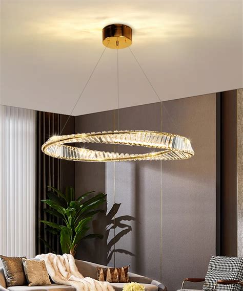 Modern Luxury Crystal Chandelier Ceiling Hanging Lamp Gold Simple Round ...