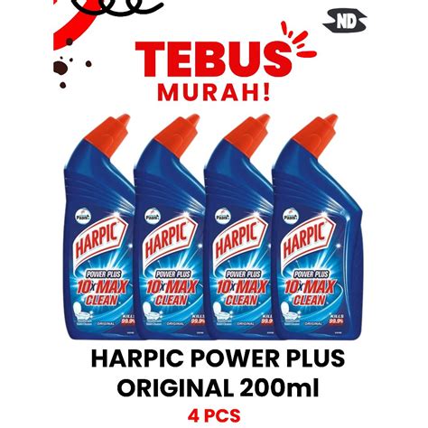 Jual Pembersih Toilet Harpic 200ml Power Plus Original 4pcs Shopee