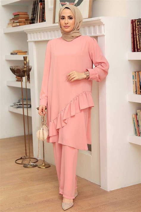 Salmon Pink Hijab Suit Dress 13101smn Neva