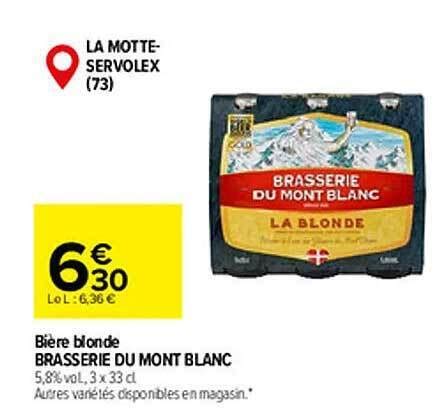 Promo Bière blonde brasserie du mont blanc chez Carrefour