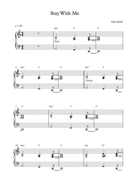 Stay With Me Arr Pineapplechord By Sam Smith Sheet Music For Piano