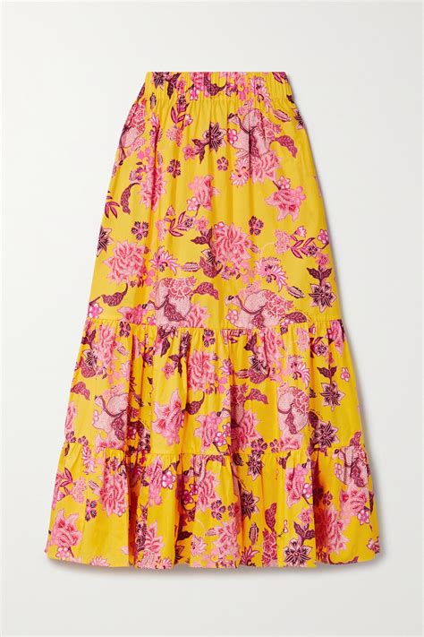 Buy Cara Cara Chase Tiered Floral Print Cotton Poplin Midi Skirt