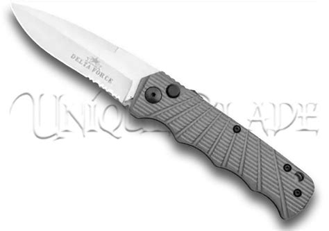 Delta Force Automatic Knife Gray Aluminum - Satin Serrated – Unique ...