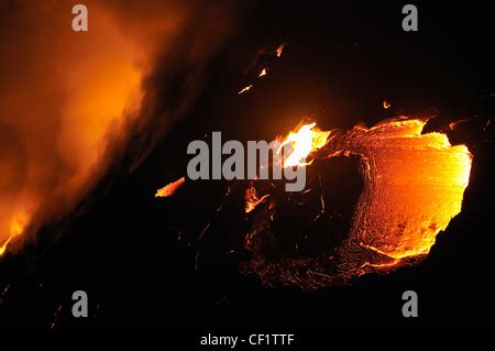 River Of Molten Lava Flowing To The Sea At Sunrise Kilauea Volcano