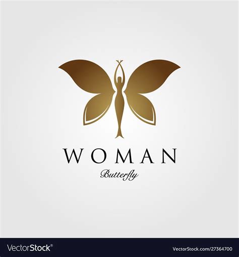 Beauty Flying Woman Vintage Butterfly Logo Design Vector Image