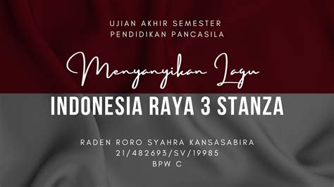 Menyayikan Lagu Indonesia Raya Stanza Rr Syahra Kansasabira Youtube