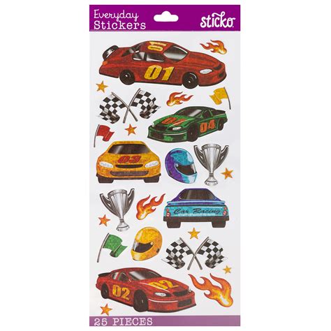 Sticko Solid Classic Multicolor Race Cars Vinyl Stickers, 25 Pieces ...