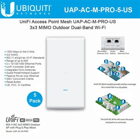 Ubiquiti Unifi Mesh Ac Pro Uap Ac M Pro Us 5 Pack 802 11ac 3x3 Mimo Outdoor Wi Fi Access Point