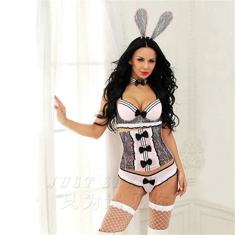 2018 New Sweet Bunny Girl Rabbit Costume Sexy Bunny Costume Corset Romper Bodysuit Halloween