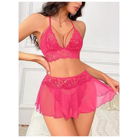 Piece Lace Bralette Mini Skirt And G String Lingerie Set Giysi Shop