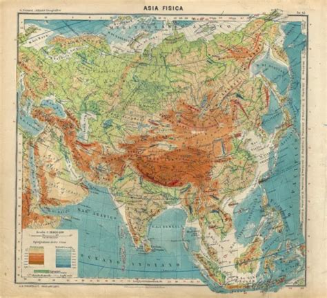 Old Antique Map Asia Physics Paravia Old Antique Map