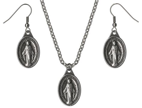 Miraculous Medal Of Mary Italy Medal Silver Steel Necklace Earrings