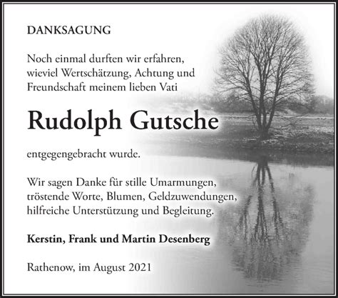 Traueranzeigen von Rudolph Gutsche Märkische Onlinezeitung Trauerportal