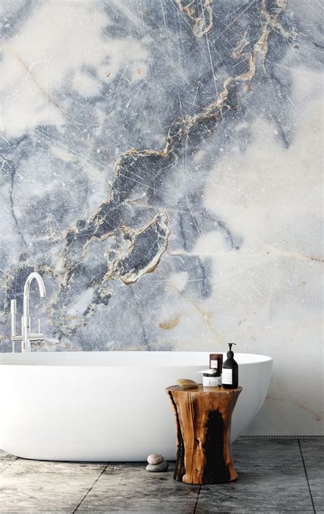 White marble wall mural in a minimal bathroom