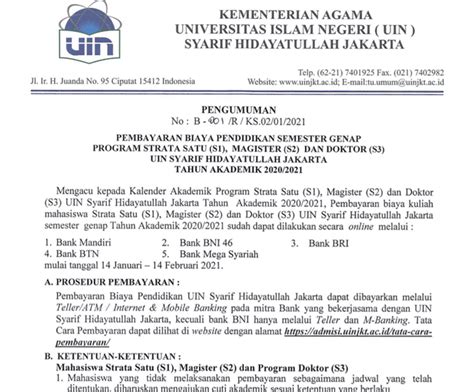 Pembayaran Biaya Kuliah Semester Genap Ta Program S S