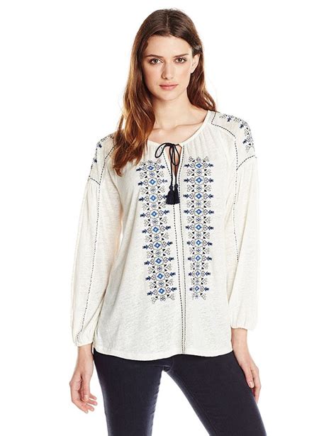 Lucky Brand Women S Embroidered Peasant Top Whisper White Xs Us