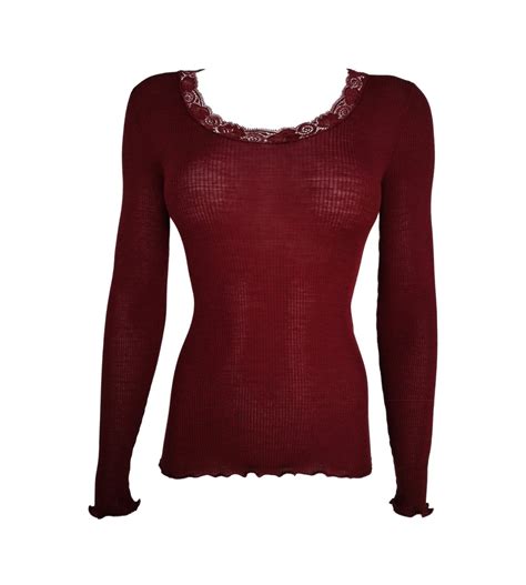 Pull En Laine Et Soie Bordeaux Col Dentelle Oscalito Lingerie Sipp