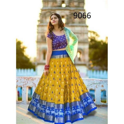 Pink And Blue Banglori Silk Semi Stich Lehenga Choli Dupatta Designer