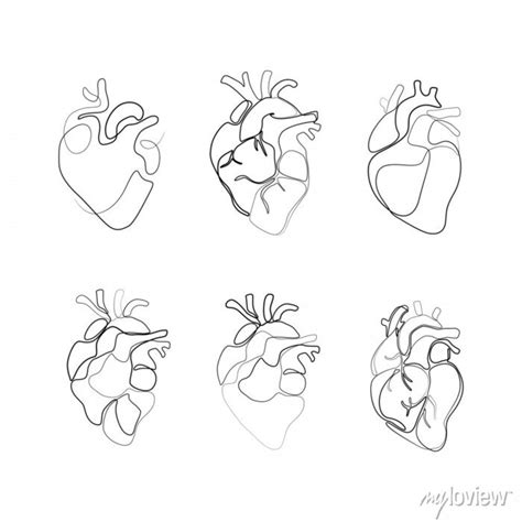 Heart Continuous Line Drawing Icons Set Isolated Vector Illustration