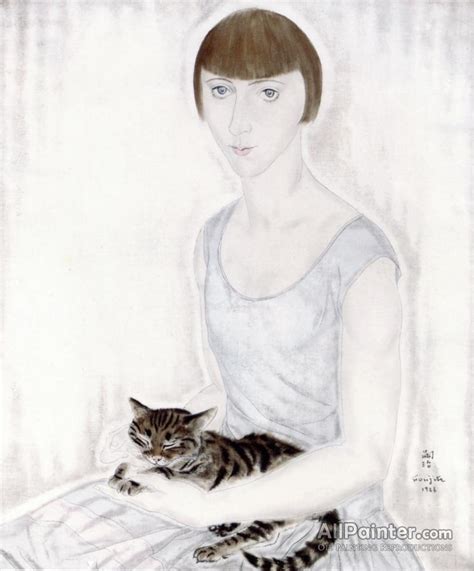 Tsuguharu Foujita Woman With Cat Portrait Of Ghita Oil Painting