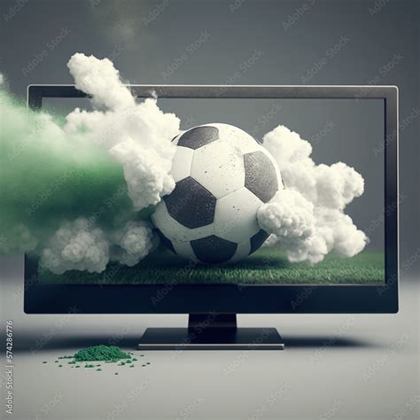 Ilustra O Do Stock Soccer Ball Coming Out Of A Computer Screen With A