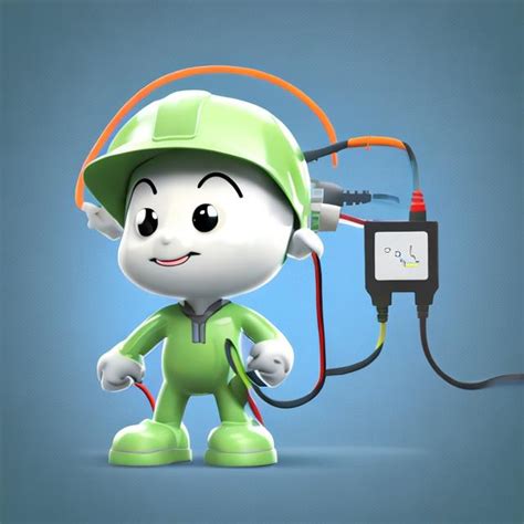 A Cute Electrical Mascot In Cartoon Style Looking Ab