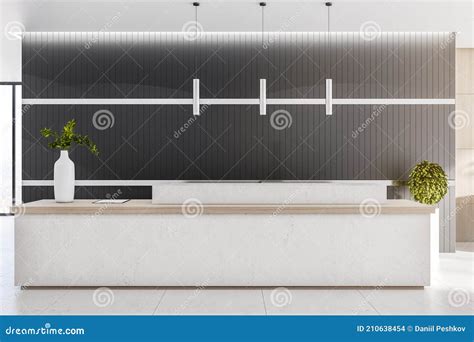 Modern Marble Reception Desk with Marble Floor in Spacious Office Hall ...