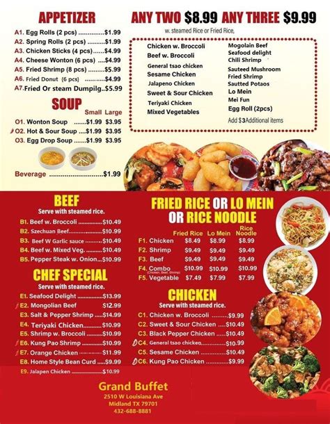 Menu at Grand Buffet restaurant, Midland, W Louisiana Ave