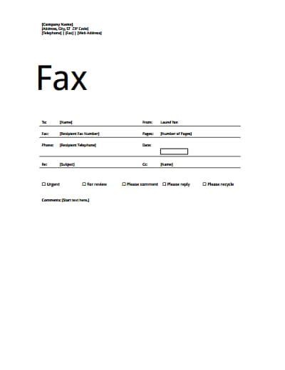 Generic Fax Cover Sheet Template Free Download