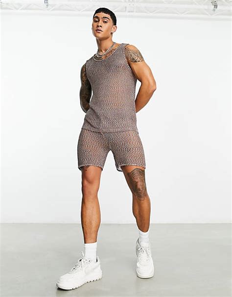 Asos Design Gebreide Short Van Metallic Mesh In Regenboogkleuren