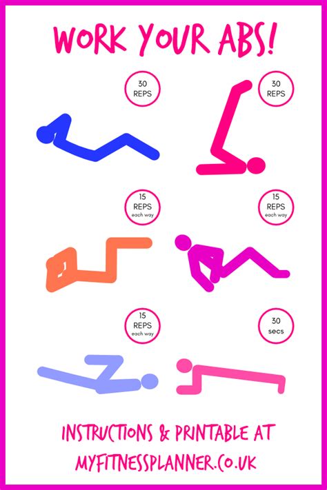 Ab exercises Printable exercise chart for an at home workout | Workout chart, At home workouts ...