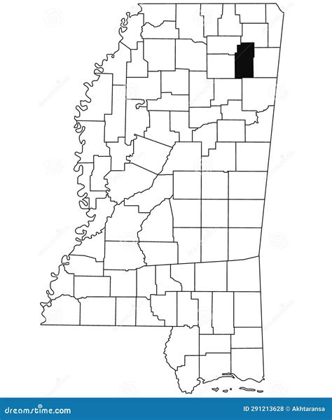 Map Of Lee County In Mississippi State On White Background. Single ...