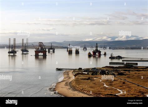 The Oil Platform Stena Spey Is Moved With Tug Boats Amongst Other Rigs