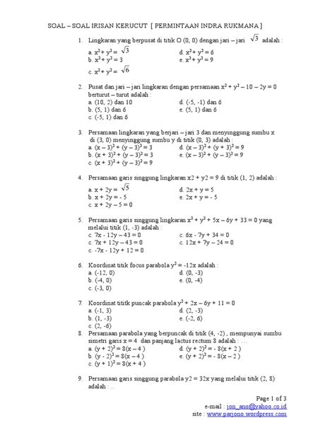 Soal Soal Irisan Kerucut Pdf