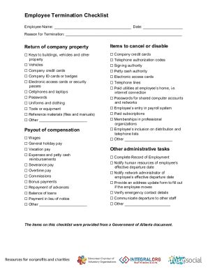 Fillable Online Checklist Comemployee Termination ChecklistEmployee