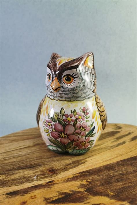 Hand Painted Porcelain Owl Figurine Pottery Handmade Owl Statue Owl