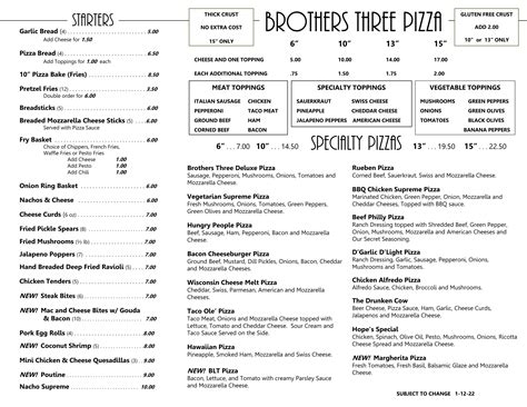 Menu - Brothers Three Oconto - Oconto, Wisconsin 54153