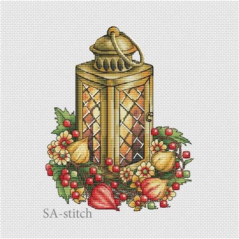 Cross Stitch Pattern Lantern With Physalis Pdf Etsy Christmas Cross