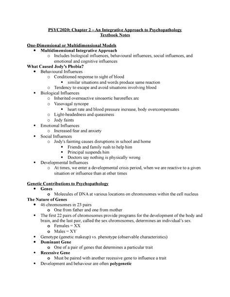 PSYC2020 Chap 2 TB Notes PSYC2020 Chapter 2 An Integrative