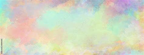 Colorful Watercolor Background Of Abstract Sunset Sky With Puffy Clouds