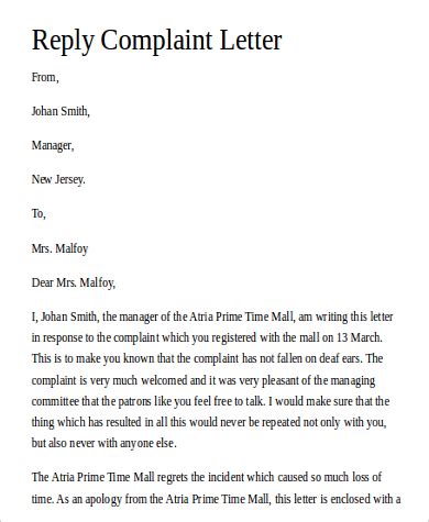 Free Complaint Letter Samples In Ms Word Pages Google Docs Pdf