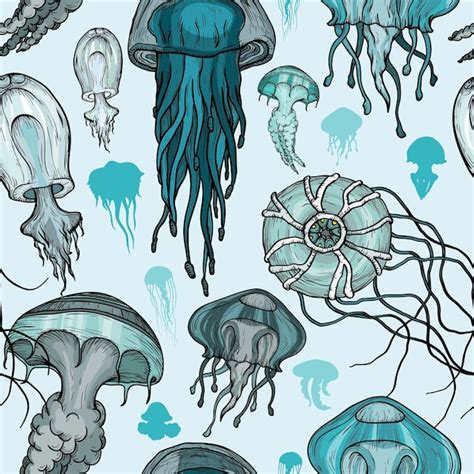 Premium Vector Seamless Pattern With Sea Jellyfish