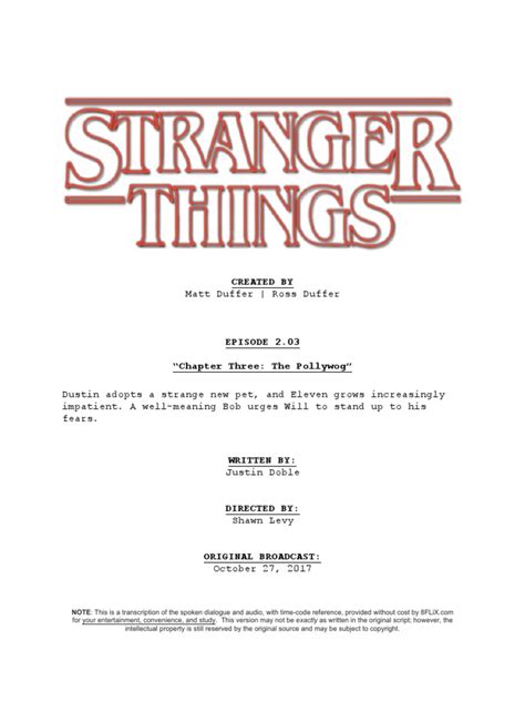 Stranger Things Episode Script 2 03 Chapter Three The Pollywog | PDF