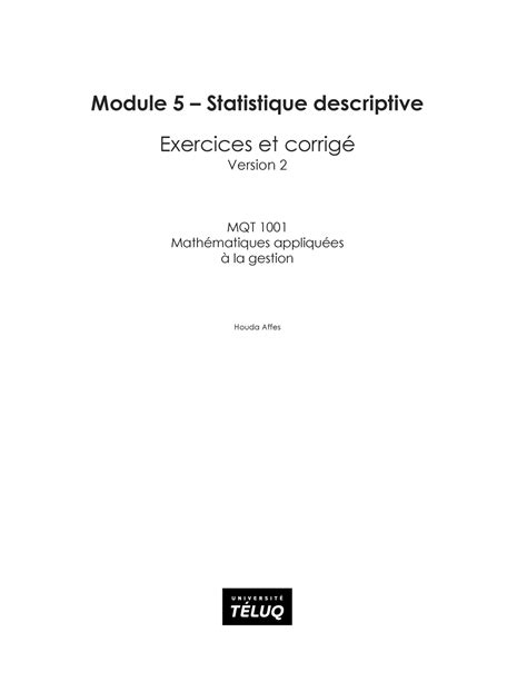 Mqt Module Exercices Corrige Module Statistique Descriptive