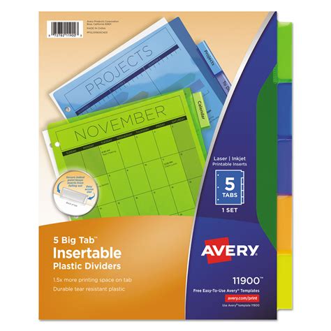 Avery Insertable Big Tab Plastic Dividers Tab Multi Color Tab