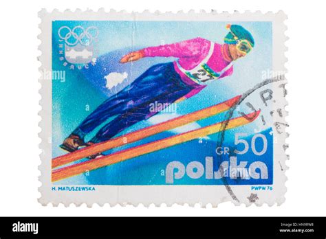 Poland Circa A Post Stamp Printed In Shows Ski Ju Stock Photo